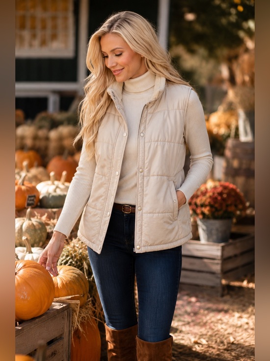 Liz Claiborne Jackets & Blazers - Liz Claiborne cream-colored quilted puffer vest